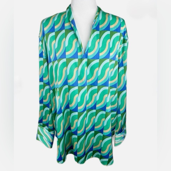 Rachel Zoe Tops - Rachel Zoe Blouse Green Retro LS S